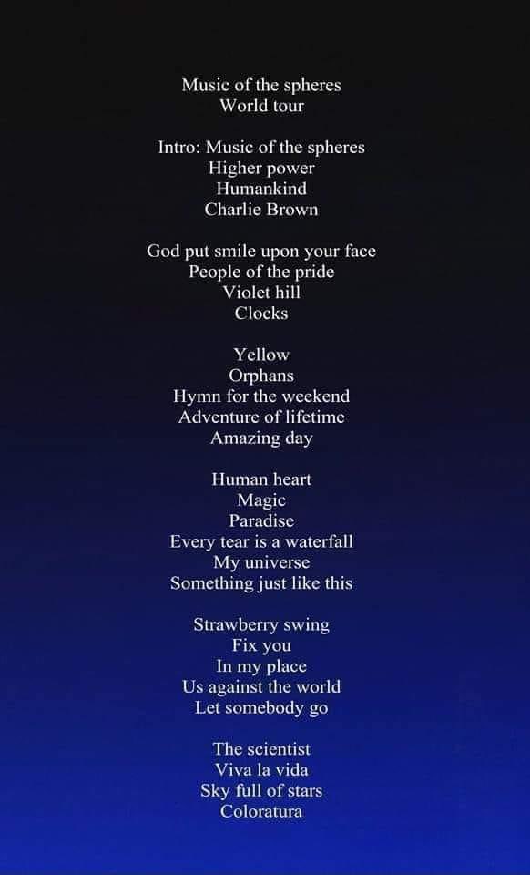 music of the spheres world tour tracklist