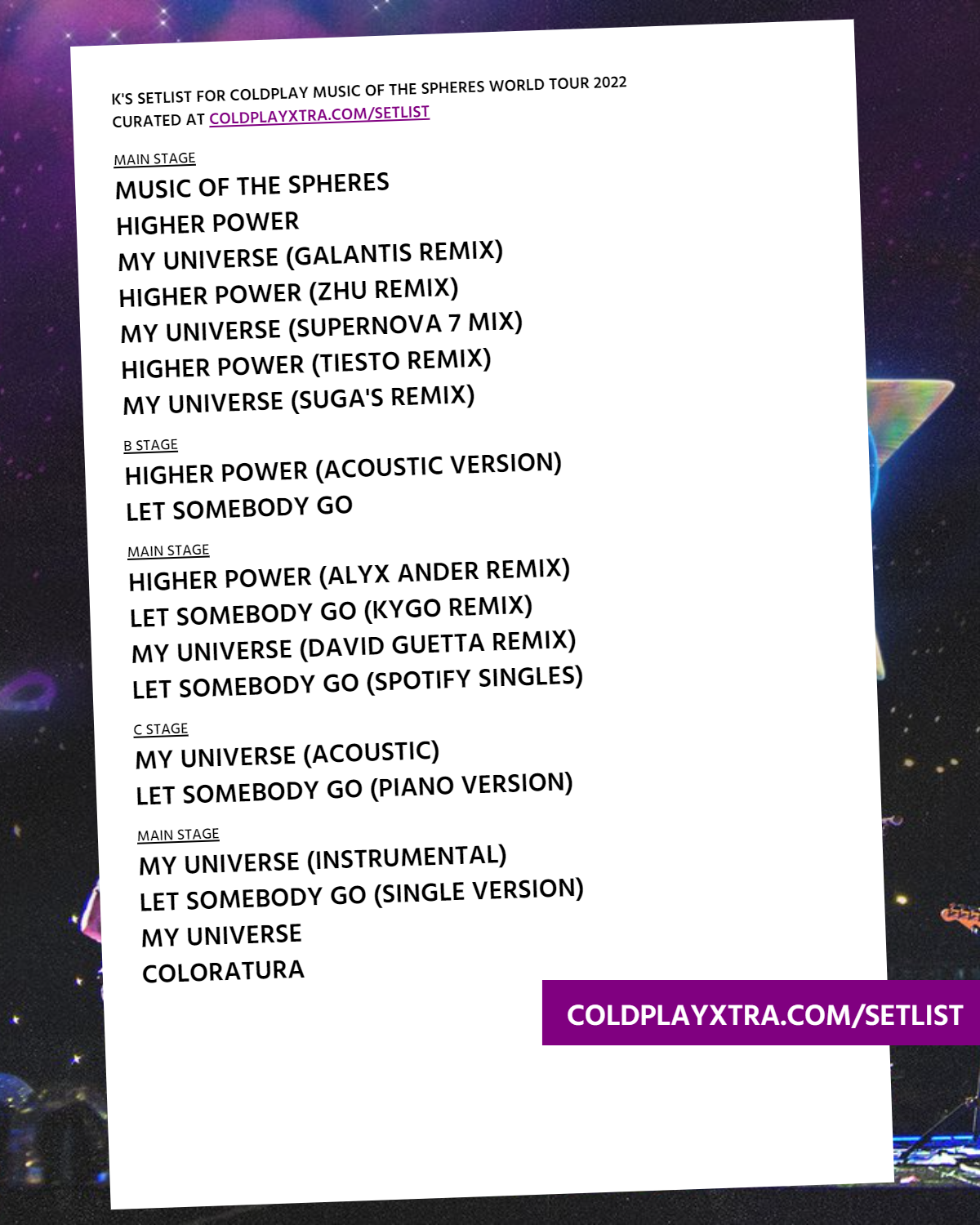 Music of The Spheres World Tour Setlist Predictions Page 2 Music of